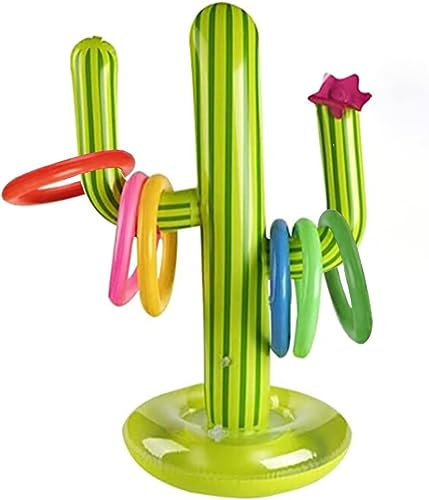Cactus Ring Toss Game Set- Inflatable Reusable Cactus Toy with 6 Rings, Suitable for Hawaii Luau Party, Children's Water Toss Ring Game, Outdoor Games, Party Toss Game, Green, 21 * 16 * 2.5 CM