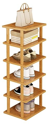 Schuhregal mit 6 Ebenen, stabile Struktur, wasserdicht, große Kapazität, Bambus, großer tragender Haushalt, Schlafsaal, Aufbewahrung, kleiner Holz-Schuhschrank 23 x 25 x 96 cm
