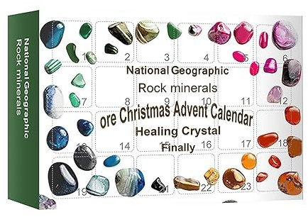 EBbels Erz Weihnachten Adventskalender, Heilkristall 24-Tage Weihnachts Countdown Kalender, Edelsteinspielzeug, Weihnachtsüberraschung Kalender Geschenke Für Kinder