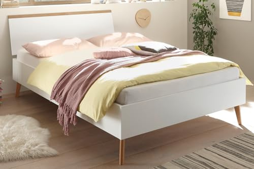 Furn.Design Bett 140 x 200cm in weiß und Eiche Rivera Einzelbett skandinavisch Schlafzimmer Jugendbett Bettgestell zweifarbig Helge (Eiche)