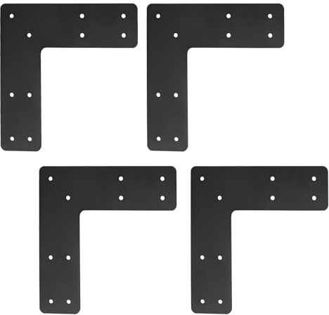 L Right Angle Bracket 4pcs,10x10 Inch Mending Plate Flat Straight Steel L Shape Bracket,Black Powder Coated Post to Beam Connectors for Repair Wooden House,Furniture,Pergola,Truss framing