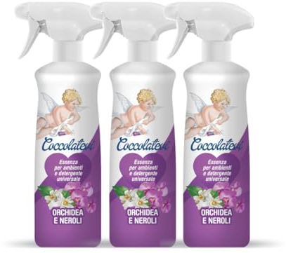 COCCOLATEVI Essenza per Ambienti Orchidea e Neroli 750 ml X 3 Profumatore per Ambienti, Armadi, Cassetti, Automobile, Deodorante Ambiente, Profumo casa, Detergente Superfici, Antipolvere