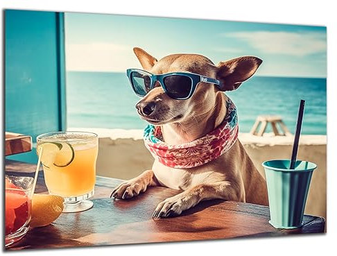 Munera Design - Bild 56x84 - entspannter Hund am Strand Cocktail - Wand-Bilder Wohnzimmer