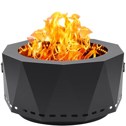 Permade Fogata sin humo para exteriores: hogueras de metal de bajo humo de 25 pulgadas y chimeneas para exteriores con bolsa de transporte, estufa de leña sin humo para camping, patio, jardín, picnic,