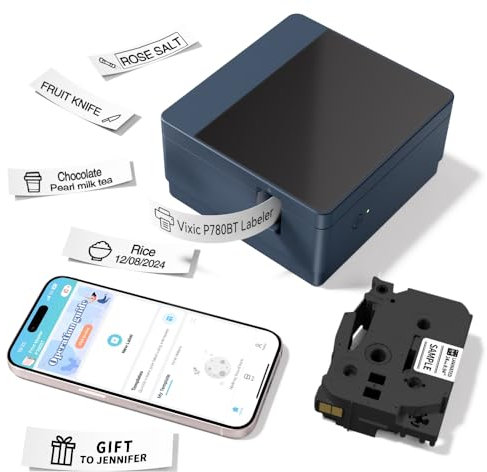 Vixic P780BT Etikettiergerät Bluetooth Beschriftungsgerät Selbstklebend, Labeldrucker für iOS&Android und PC, Automatischer Schneidefunktion, Bis zu 24 mm BZ-Etiketten für Zuhause Schule Büro (Blau)