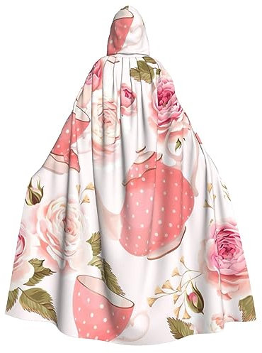 Teetassen mit Rosen, romantischer Shabby-Druck, Kapuzenumhang für alle, Unisex, Cosplay, Kostüm, Halloween, Dekoration, Karnevalsbedarf