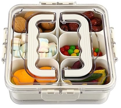 MEEYUU Snack Box Container, 6-Compartment Divided Clear Snack Box with Lid and Handle - Perfect for Party, Travel