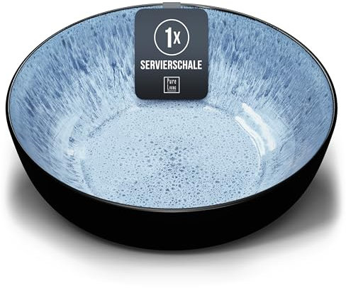 Steingut Servierschüssel Ibiza TESTSIEGER, Hochwertige Mediterrane Salatschüssel, Servierschale - Bowl Schüssel Groß, Salatschale - Pure Living in Tiefblau