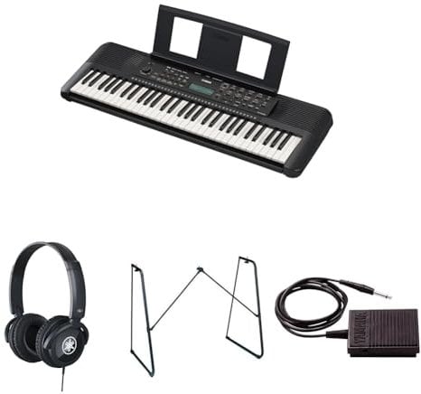 Yamaha PSR-E283 Portable Keyboard for Beginners bundled with HPH-100 Headphones, L-2C Keyboard Stand, and sustain Pedal