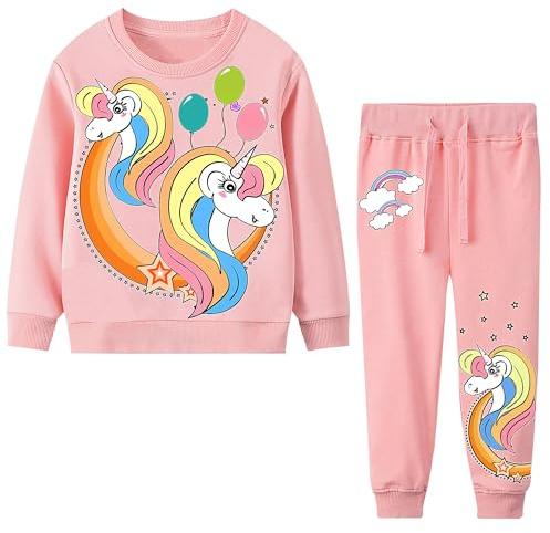 Baogaier Niña Conjuntos Deportivos Chándal Algodón Chica Estampado Unicornio Globo Rosa Mangas Largas Sudaderas Camisa Pulóver y Pantalones Casual Ropa Otoño Invierno Niñas 3-4 años