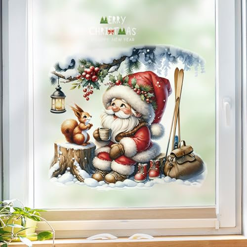 Cokshy NoëL Autocollants Fenetre, Autocollants de Noël pour Toilettes, Stickers Fenetre Noël PVC Décorations Auto-Adhésives pour Chambre Coucher, Salle de Bain, Réfrigérateur - D
