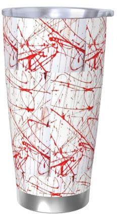 Kycvds Red Paint Art - Vaso de agua de vidrio plano de acero inoxidable de 2 onzas con popote abatible reutilizable