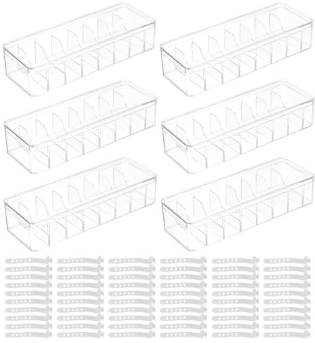 sourcing map Cable Storage Box with Compartments, Cable Organizer Transparent Plastic Tidy Box with Lids, Cable Management Box with Removable Dividers & Wire Ties for Drawer Desk Accessories
