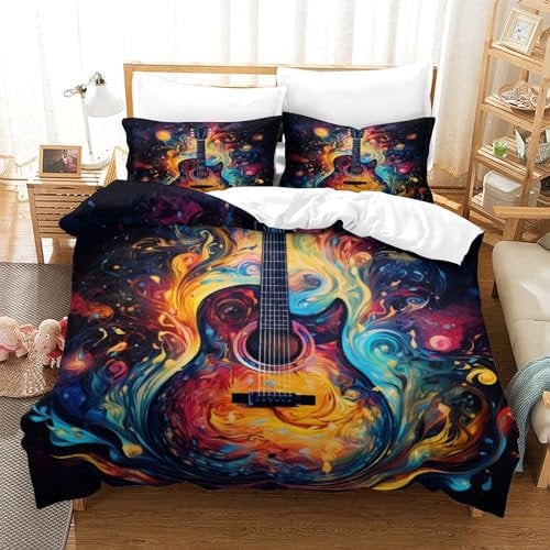 HEYLInUP Gitarre Bettbezug Bettwäsche Kinderbettwäsche-Set Reißverschluss Mit Kissenbezug Betten Set Für Jugendliche Kinder Schlafzimmer Single(140x200cm)