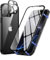 MIMGOAL Hülle für iPhone 16 Pro Hülle,Magnetische Adsorption Metallrahmen 360 Grad Full Body Handyhülle Vorne hinten Gehärtetes Glas Schutzhülle Einteiliges Dünn Flip Transparente Cover, Schwarz
