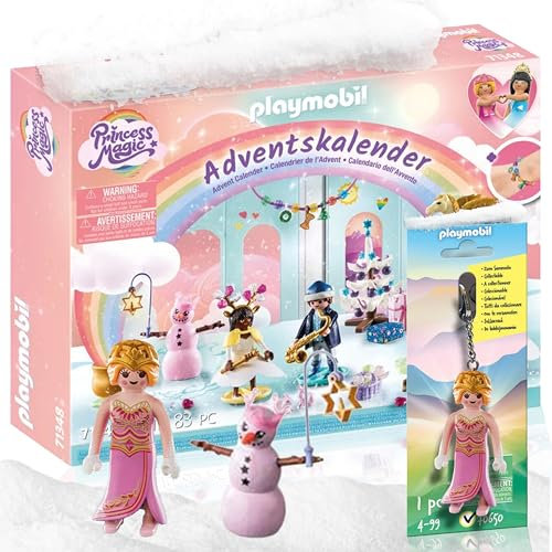 Playmobil 71348 Adventskalender Weihnachtsfest unter dem Regenbogen+Playmobil 70650 Schlüsselanhänger Prinzessin- mit 24 Türchen voller Überraschungen!