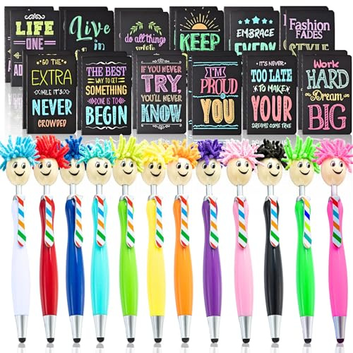 22 Pcs Inspirational Gifts Bulk, Ballpoint Pens Motivational Notepads Gifts Set, Mini Journal Lined with stylus pens,Pocket Notebooks Bulk Gifts Set for Teachers School Office Party Favor Supplies