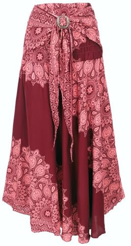GURU SHOP Boho Sommerrock, Maxirock Hippie Chic, Wandelbares Sommerkleid, Strandkleid, Krinkelrock - Dunkelrot, Damen