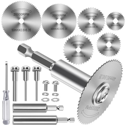 12 Piezas Discos de Corte para Taladro, HSS Hojas de Taladro de Disco con Vástago Hexagonal de 1/4, Mini Hojas de Sierra Circular para Madera Plástico Metal