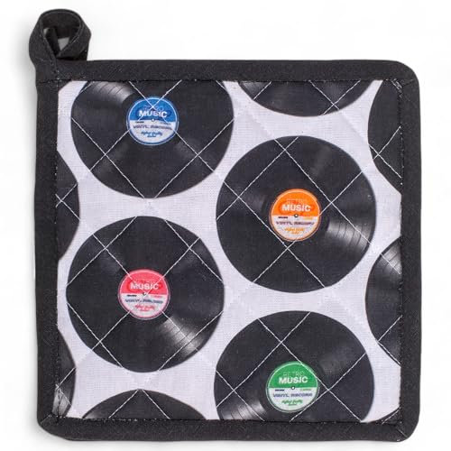 MIJOMA Gant ou manique, design rétro pour une cuisine élégante, coton de qualité supérieure avec impression numérique (disques, lot de 2 maniques, 20 x 20 cm)