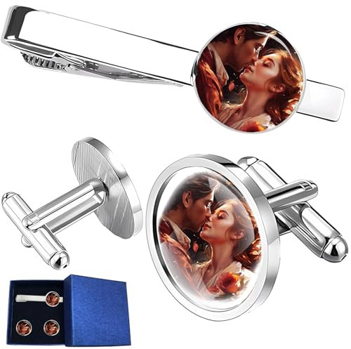 Personalisierte Manschettenknöpfe Herren für Männer& Krawattennadel mit Foto und Geschenkbox zu Vatertag Valentinstag Geburtstag
