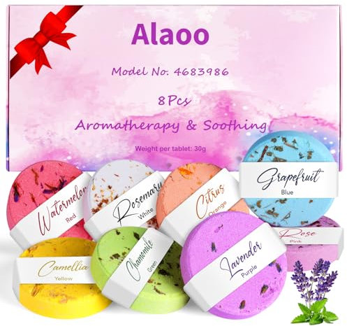 Alaoo Lot de 8 Tablettes de Douche D'aromathérapie,Set de Bombes de Bain,Bombes de Douche pour les Soins Personnels et la Relaxation en Spa,Set Cadeau,A