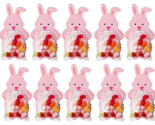 Osterhasen-Lutscherkarten aus Papier, Cartoon-Tier-Lutscher, Süßigkeiten-Verpackungstüten für Geburtstag, Osterparty, Dekoration, Kindergeschenke – S01 – 10 Stück