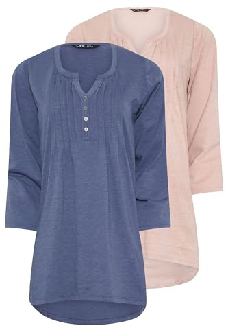 Long Tall Sally - LTS 2 Pack Tall Light Pink & Cotton Henley Tops - Women's