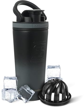 Ice Shaker Insulated Stainless Steel Shaker Bottle | 20 oz, Grey Color Rush | Cold for 24+ Hours | Insulated Cup with Twist-on Agitator | Odor-Free Bottle for Protein Shakes,Water,Smoothies,Cocktails