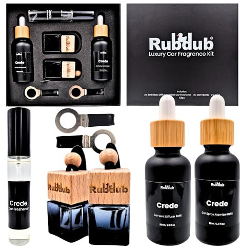 Crede Inspired Car Air Fresheners | Luxury Car Scent Diffuser Refill Gift Set | Strong, Long-Lasting Perfume with Vent Clips | 7-Piece Odour Eliminator by RubDub
