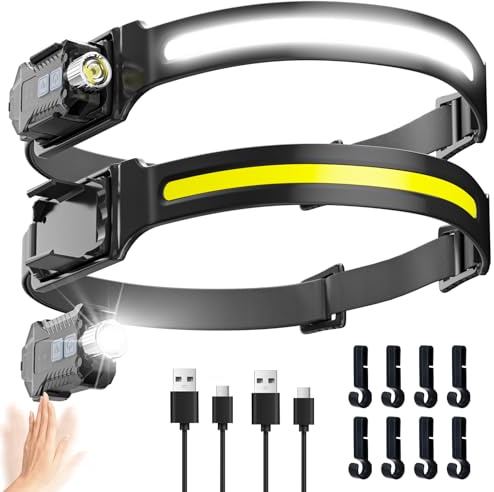 Stirnlampe LED Wiederaufladbar,2 Stück Kopflampe Stirnlampe Aufladbar | Abnehmbare Mini-Taschenlampe 2 in 1 mit Bewegungssensor,9 Lichtmodi 230°Breitstrahl head lamp für Camping Wandern Angeln