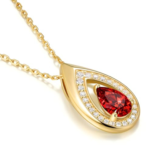 Kstyle 14k Gold Garnet January Birthstone Pendant Necklaces for Women Birthday Gift Anniversary Valentine's Day Jewelry for Wife Daughter Grandma Mom Sister Non Tarnish