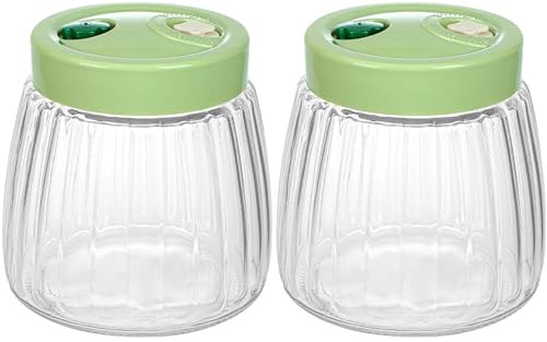 UWEOTYYY Fermentation Jars 2PCS 1L Glass Kimchi Container with Manual and Automatic Air Release Valve 360° Leak Proof Sourdough Starter Jar Withand Anti-Slip Stripe