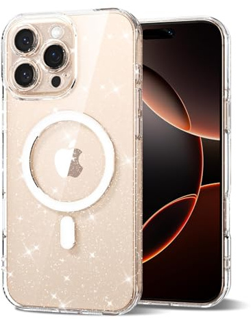 Svanove for iPhone 16 Pro Case Clear Glitter Compatible with Magsafe, Sparkly Bling Transparent Slim Thin Magnetic Mag Safe Case Cute, Girly Aesthetic Glittery Shiny Sparkle Rubber for Women Girls