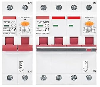INOKAI Disjoncteur,Interrupteur Différentiel Disjoncteur monophasé triphasé RCBO 16A 32A 63A 2P 3P 4P 30MA 300MA RCCB AC380V Protection électrique du Moteur(32A)