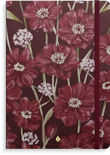 Burde Notizbuch Deluxe A5 burgundy flower: Liniert, Gummiband-Verschluß.