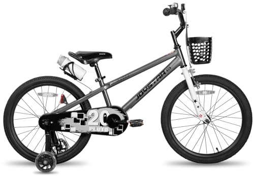 JOYSTAR Pluto 18 Zoll Kinderfahrrad für 6-8 jährige Jungen und Mädchen. 18-Zoll-Kinderfahrrad mit Stabilisator/Ständer und Korb.Grau