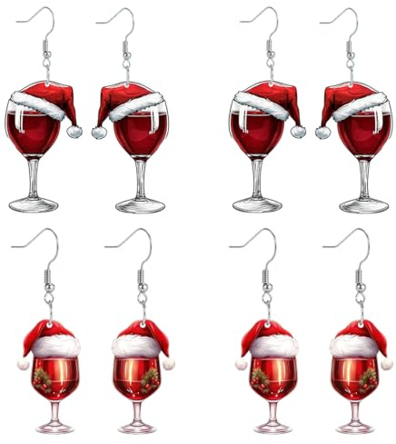 LuLiyLdJ 4 Paare weihnachtsohrringe damen, Weihnachtsschmuck damen, Ohrringe rot