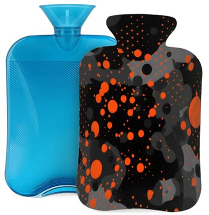 Hot Water Bottle with Cover 2L, Black Orange Camo Hot Water Bottles for Adults Warmer/Pain Relief