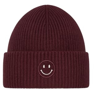 Faera Damen Strickmütze mit Smiley Stickerei aus Viskose