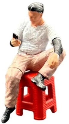 Guohetuk Miniaturfiguren Im Maßstab 1:64 Aus Kunstharz, Diorama Figur Aus Bemaltem Resin, Zubehör für Parkstraßen Mikrolandschaften, Geeignet für Fotografie, G, Sitzender Mann