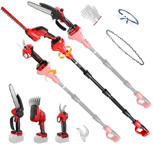 Tagliasiepi con asta Telescopica, 8 Pollici Motosega a Batteria & 28 mm Forbici Potatura a Batteria Compatibile con Milwaukee M18 18V, Tagliasiepi ricaricabile Lunghezza della sega 310 mm/150 mm