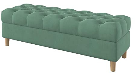Furninero - Tiefer gepolsterter Sitzbank Sitzhocker Sitzruhe Betthocker Ottomane, mit Stauraum, Gerundete Beine, 140 cm breit, Majestic Velvet Mint Stoff (Licht zu reinigende), Grün