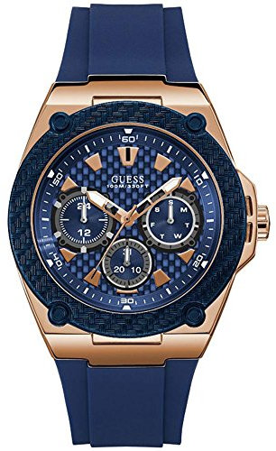 GUESS Legacy Homme 45mm Bracelet Silicone Bleu Quartz Montre W1049G2