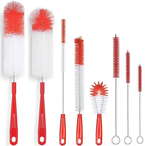 ALINK Red Bottle Brush Set - 5-Pack of Long, Large Cleaning Brushes for Narrow Neck Bottles