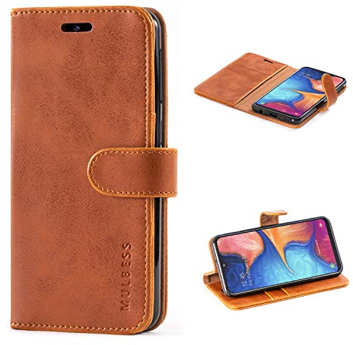 Mulbess Handyhülle für Samsung Galaxy A20e Hülle, Leder Flip Case Schutzhülle für Samsung Galaxy A20e Tasche, Cognac Braun