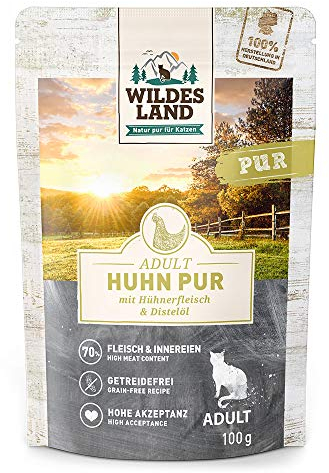 Wildes Land - Nassfutter für Katzen - Nr. 3 Huhn PUR - 24 x 100 g - Getreidefrei - Extra viel Fleisch - Beste Akzeptanz und Verträglichkeit