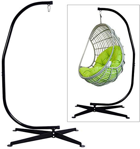GOPLUS Support de Hamac Charge Maximale 150 KG en Acier Robuste avec Crochet Fonction Polyvalente 111 x 84 x 207 CM en Forme C Noir Décoration pour Jardin/Balcon/Maison