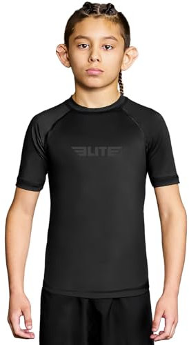 Elite Sports Kids Jiu Jitsu BJJ Rash Guard, Short Half Sleeve Compression Shirt for Youth Boys Girls Sports Nogi Training