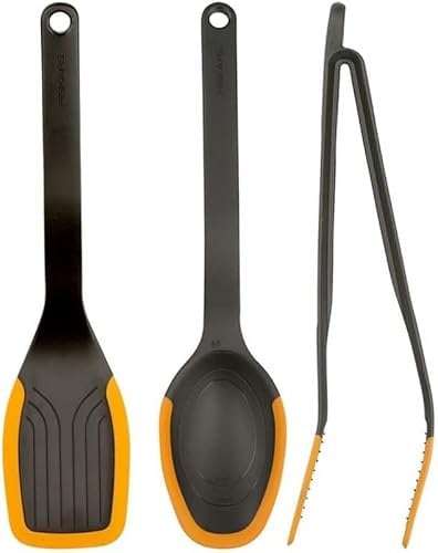 Fiskars Starter-Set, 3-teilig, Küchenutensilien, Functional Form, Mehrzweckzange, 29 cm, Kochlöffel, 29 cm, Pfannenwender, 29 cm, Kunststoff/Silikon, Schwarz/Orange, 1027306